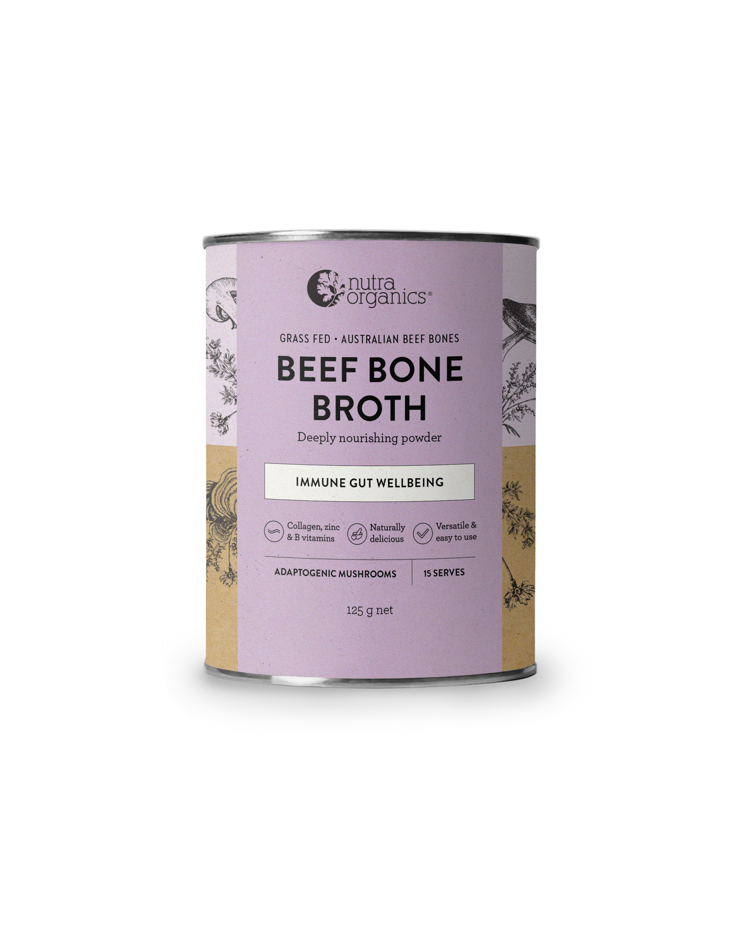Nutra Organics Beef Bone Broth | Adaptogenic Mushrooms | 125g