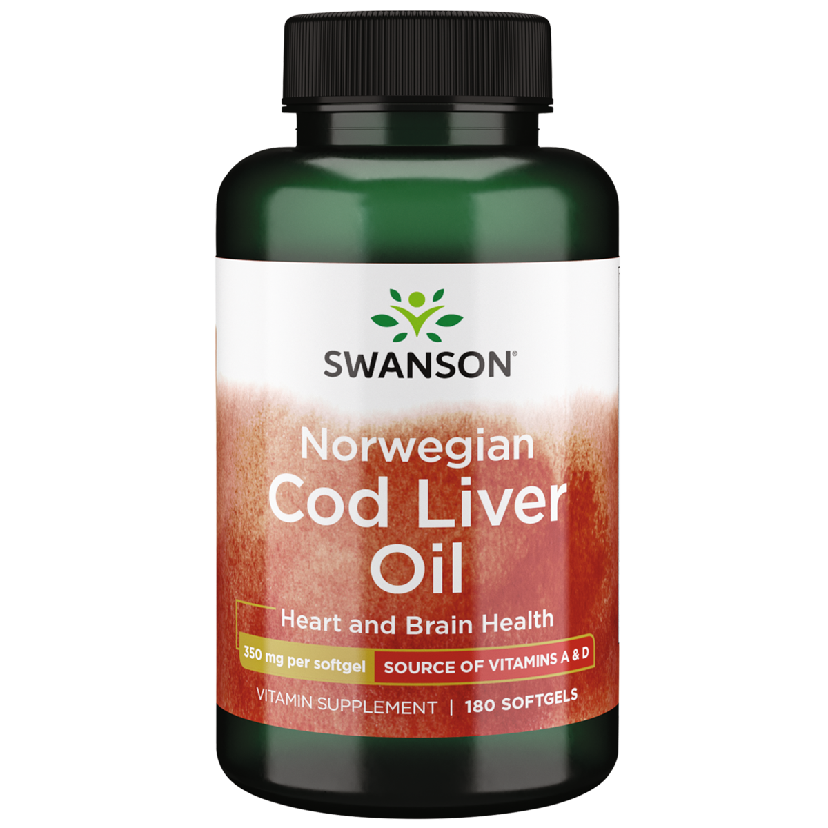 Swanson Norwegian Cod Liver 350mg Oil 180 Softgels