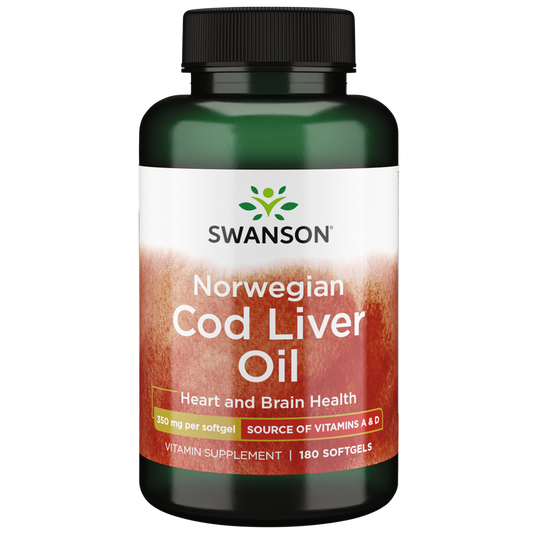 Swanson Norwegian Cod Liver 350mg Oil 180  Softgels