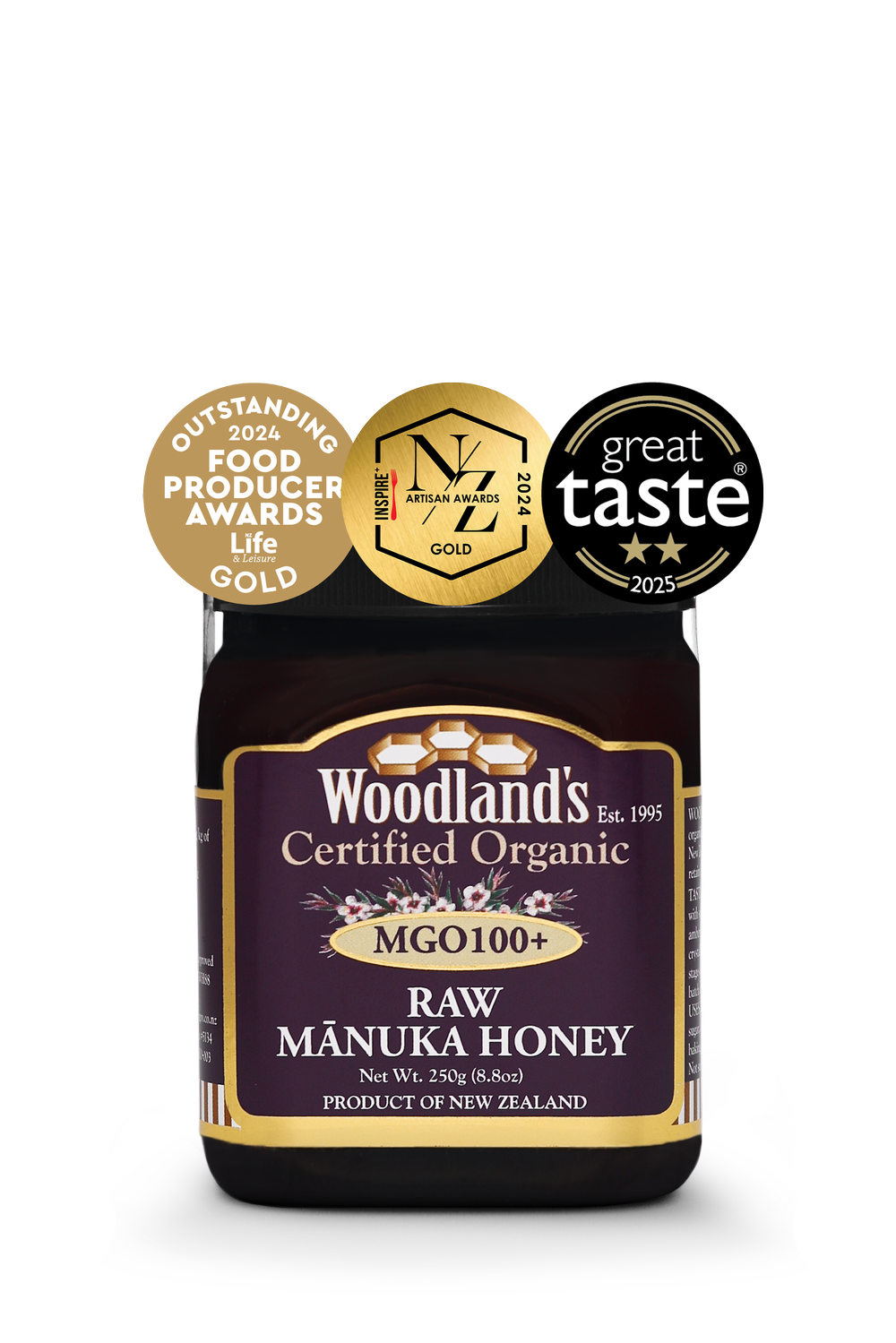 Woodland’s Certified Organic Raw Manuka Honey MGO100+ 250g