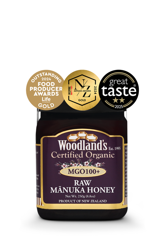 Woodland’s Certified Organic Raw Manuka Honey MGO100+ 250g