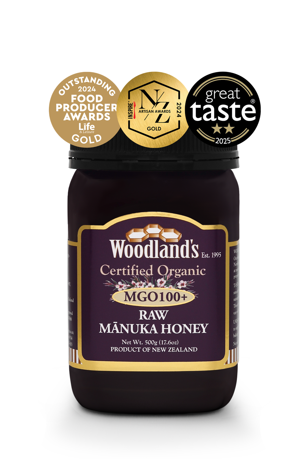 Woodland’s Certified Organic Raw Manuka Honey MGO100+ 500g