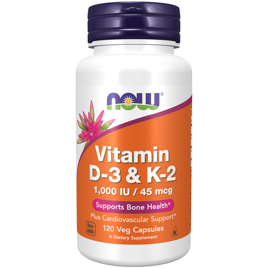NOW Foods Vitamin D3 1000IU + K2 45mcg | 120 Veg Capsules